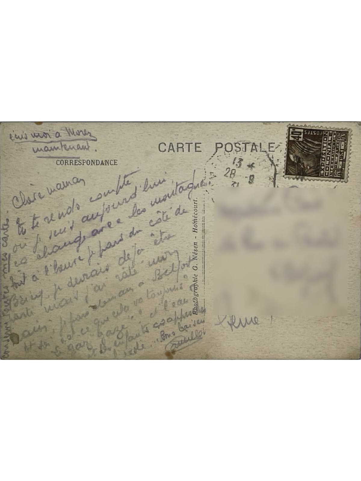 Verso de la carte postale