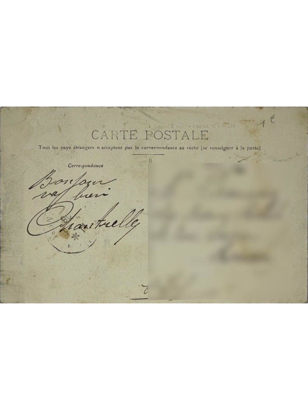 Verso de la carte postale