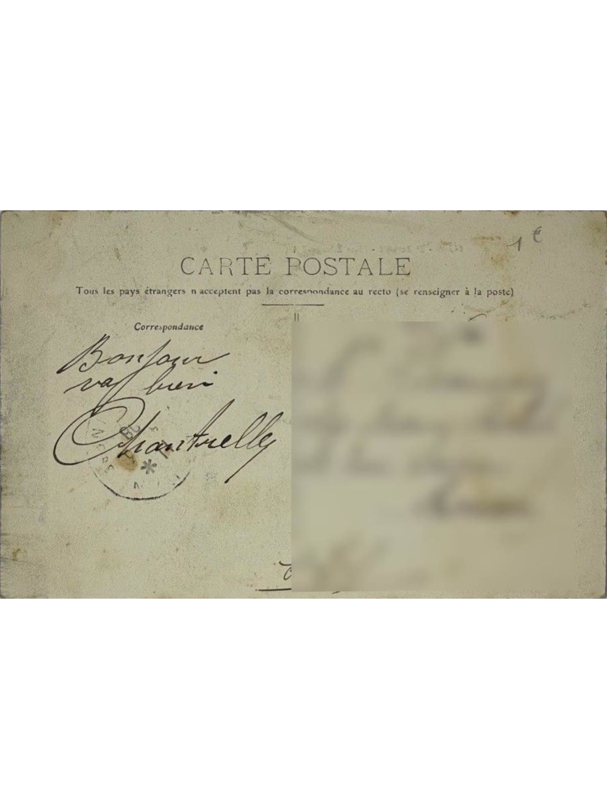 Verso de la carte postale