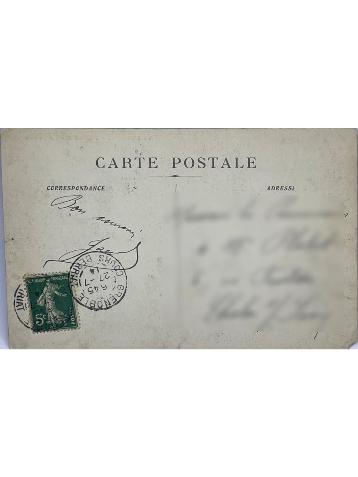 Verso de la carte postale