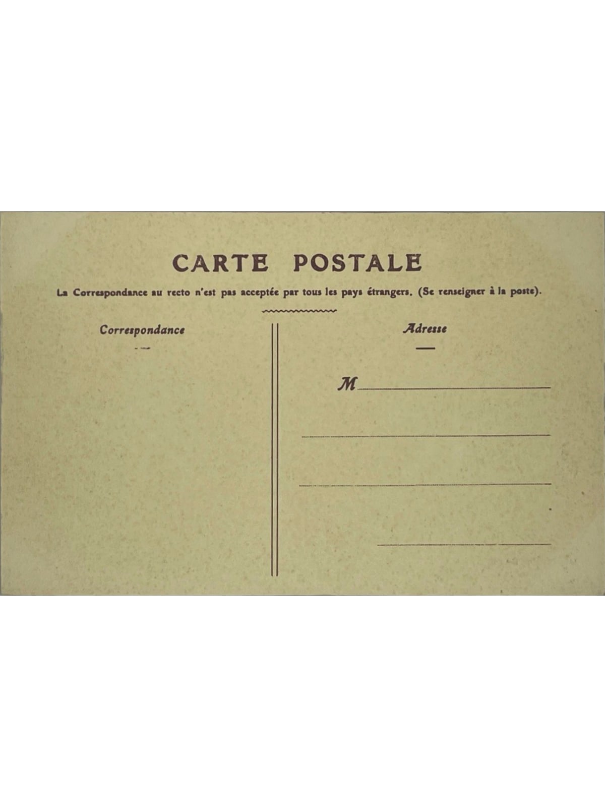Verso de la carte postale