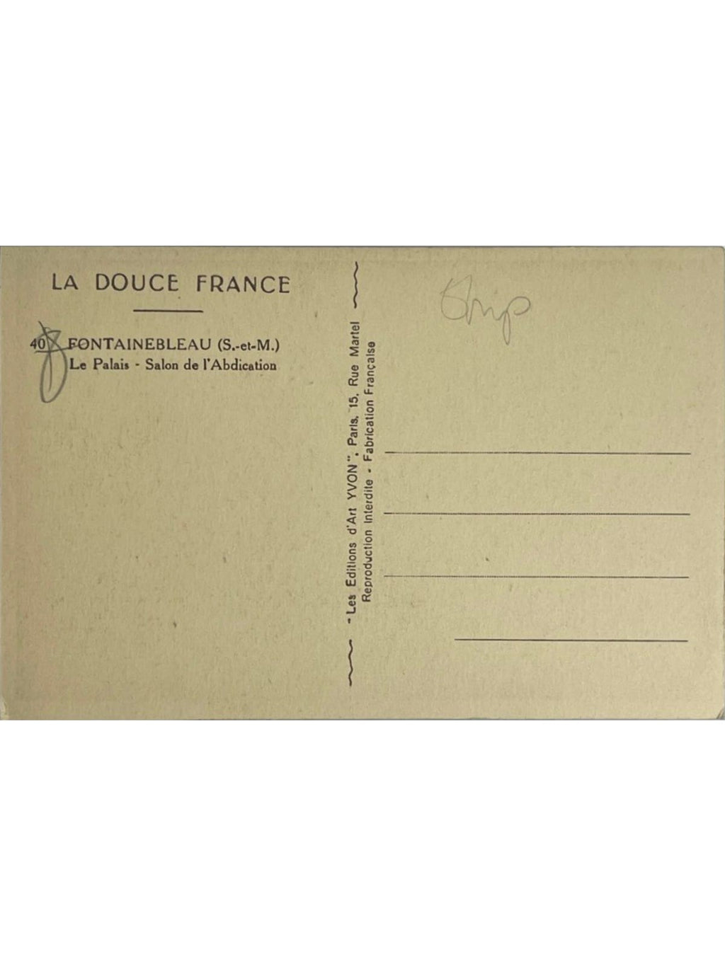 Verso de la carte postale
