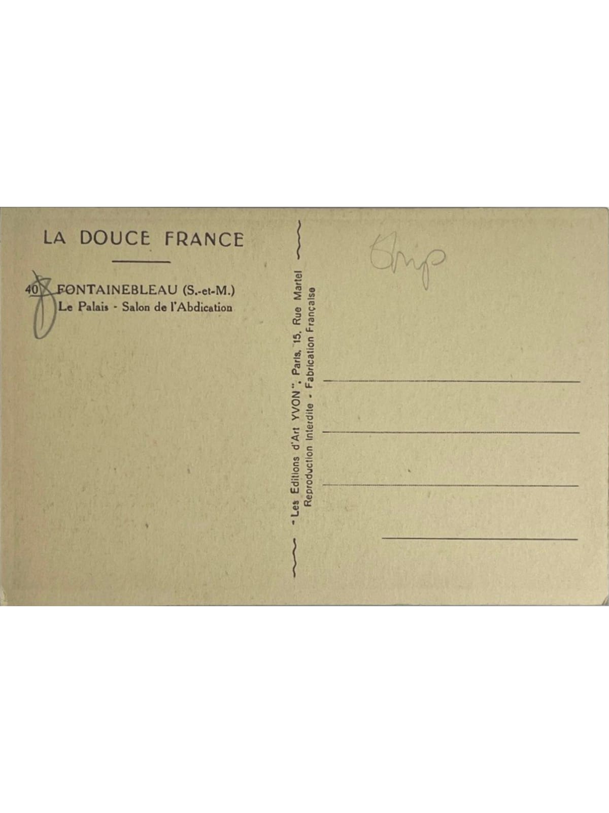 Verso de la carte postale
