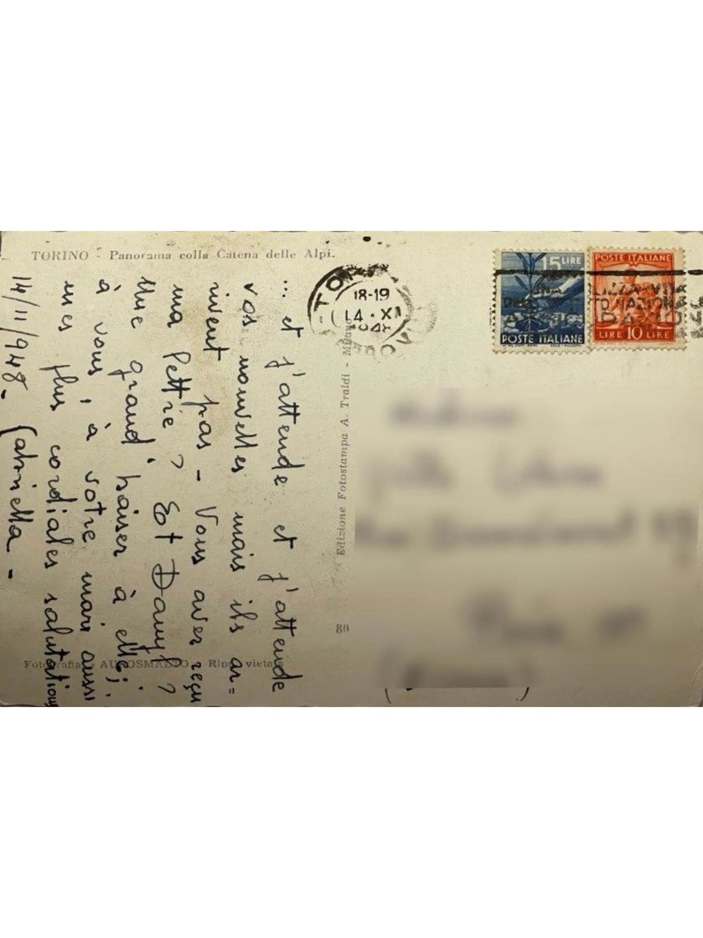 Verso de la carte postale