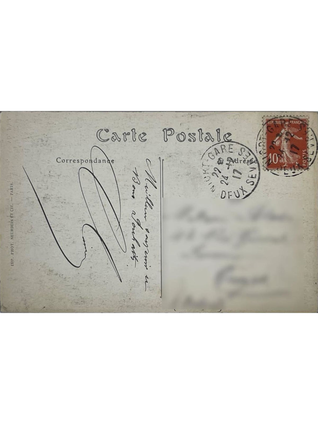 Verso de la carte postale