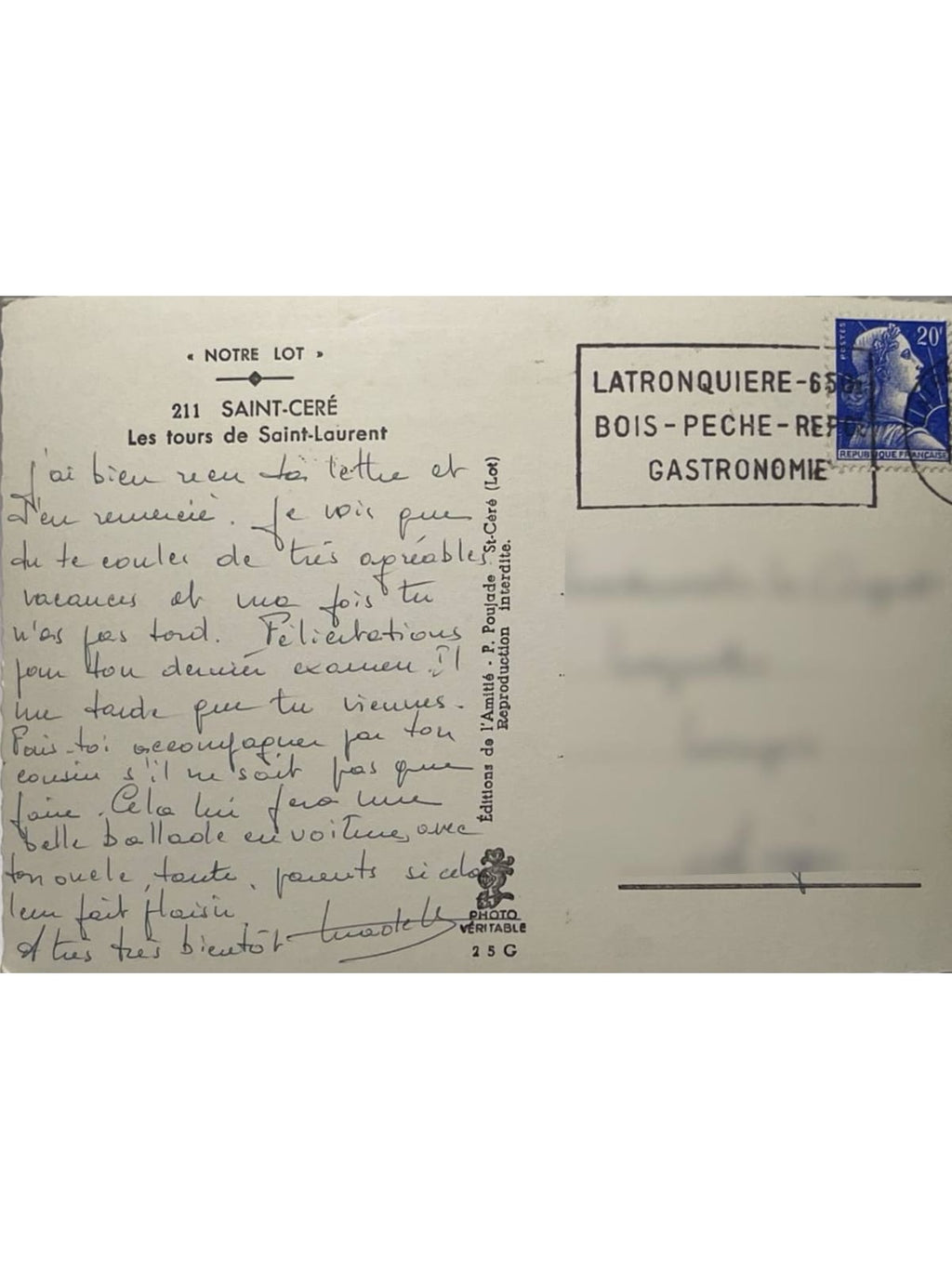 Verso de la carte postale