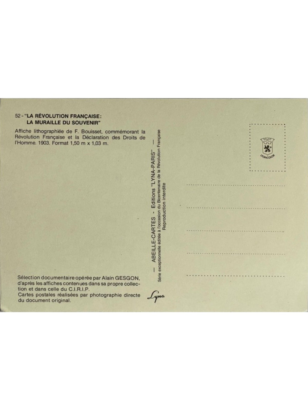 Verso de la carte postale