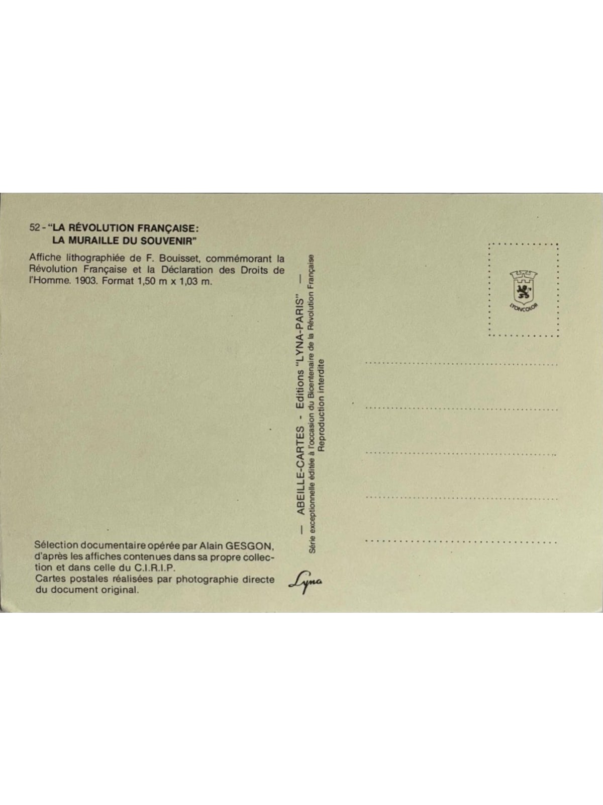 Verso de la carte postale