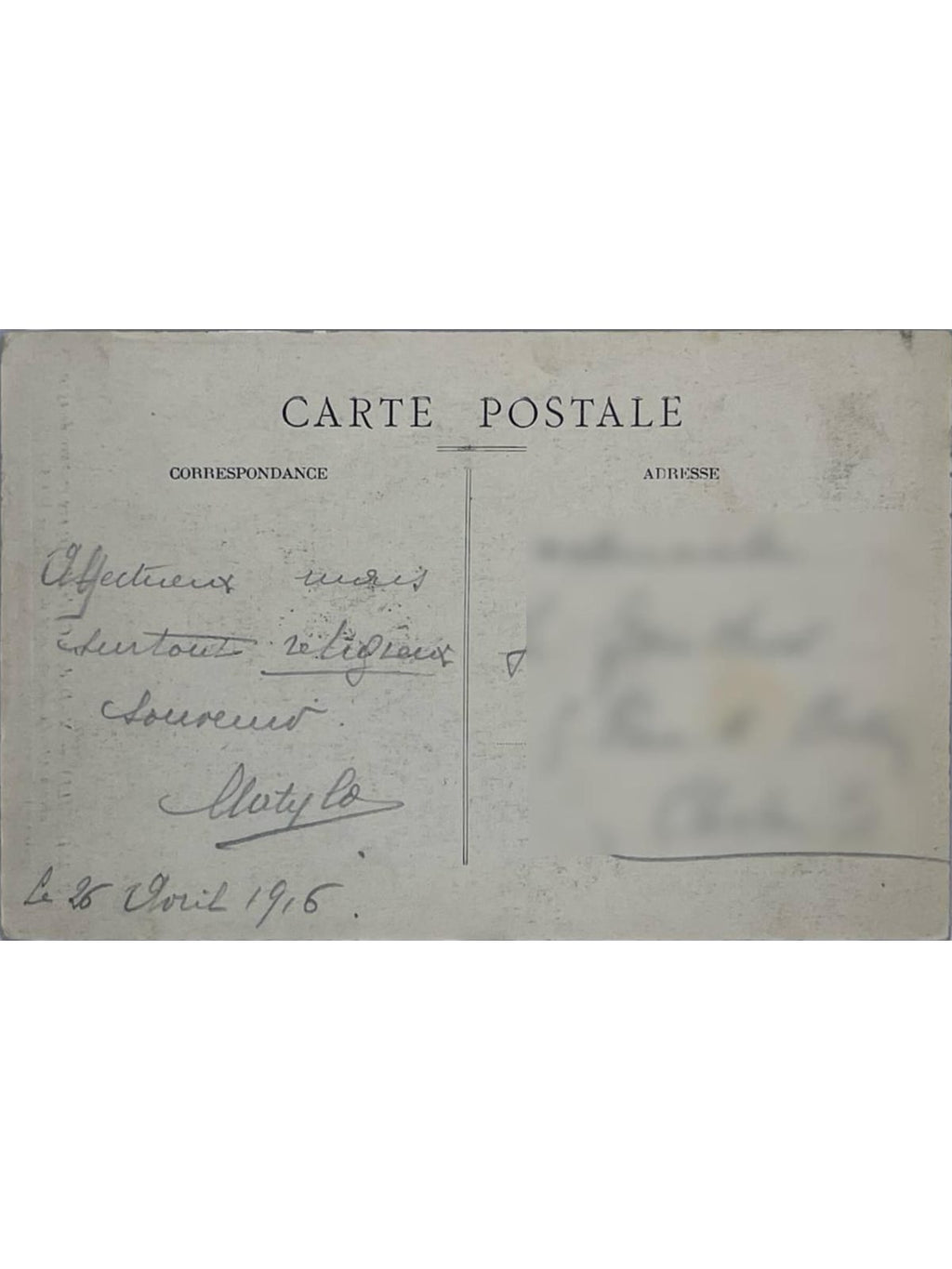 Verso de la carte postale