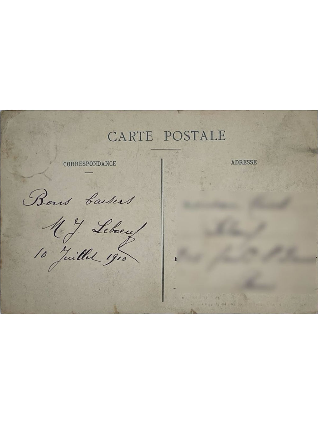 Verso de la carte postale