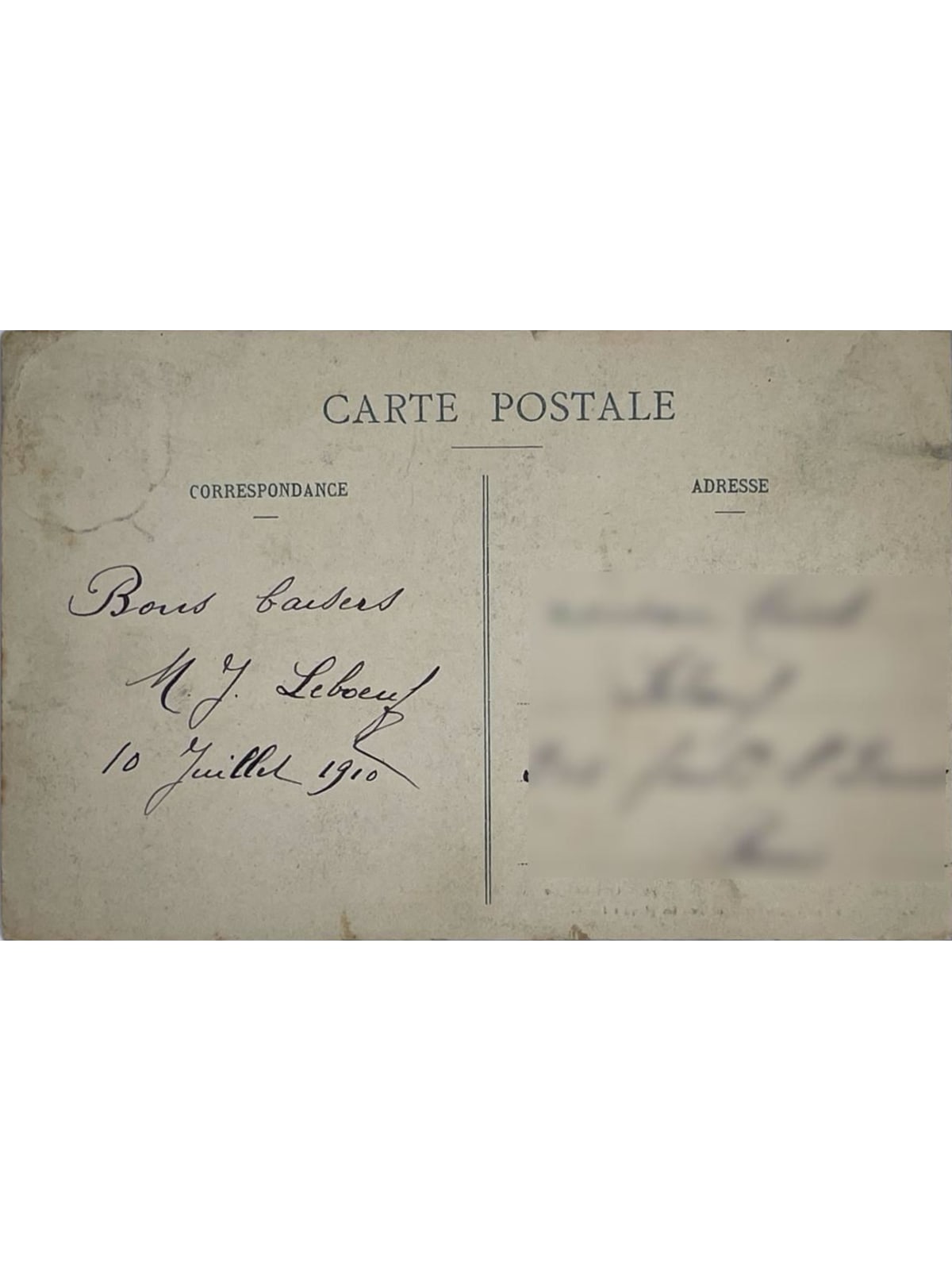 Verso de la carte postale