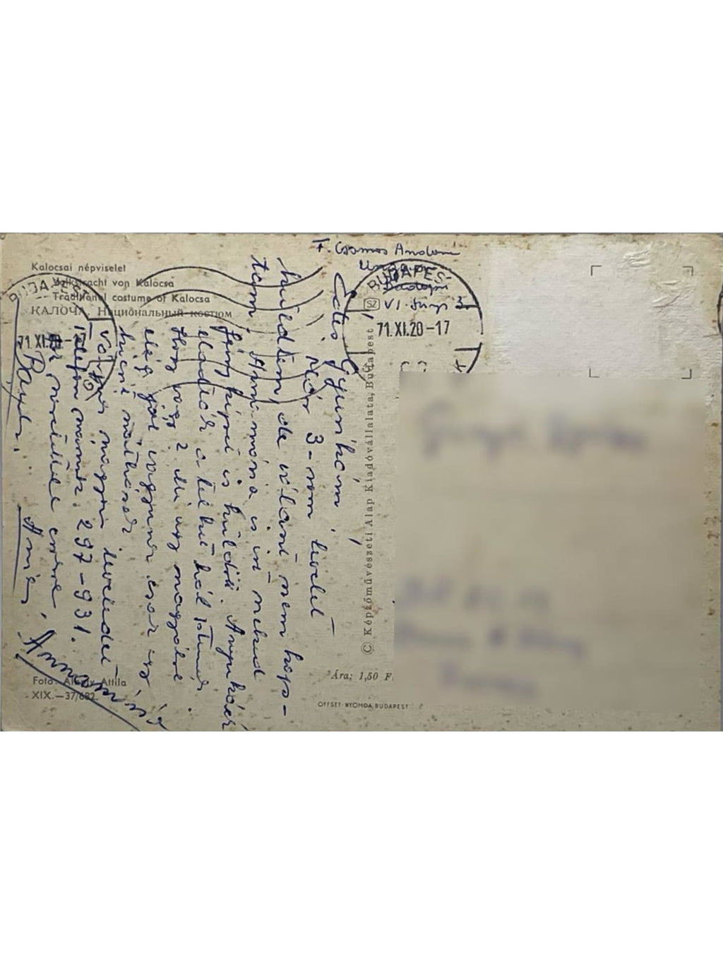 Verso de la carte postale
