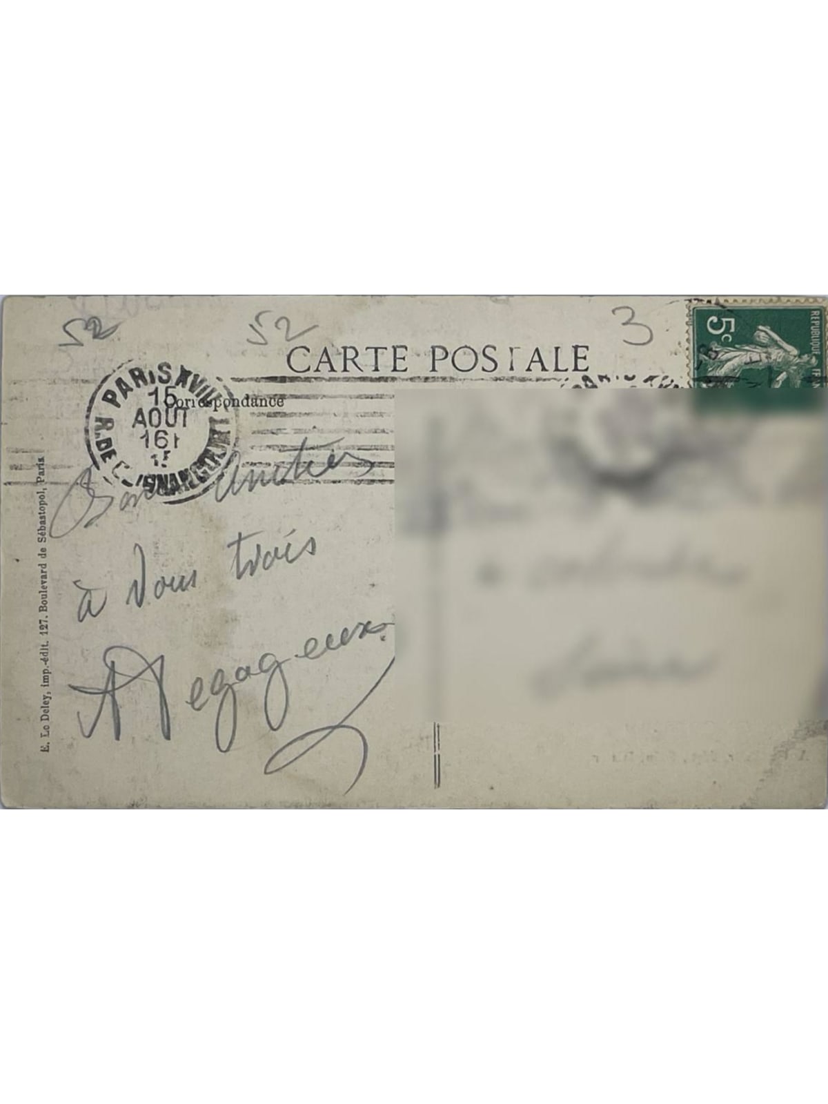 Verso de la carte postale