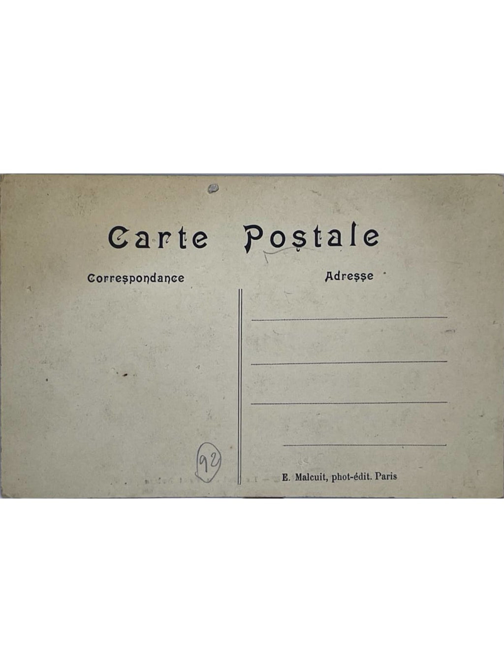 Verso de la carte postale