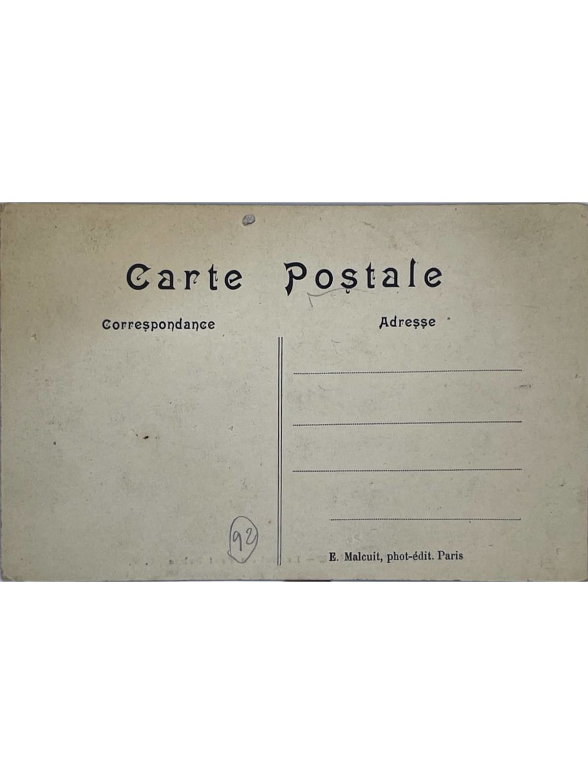 Verso de la carte postale