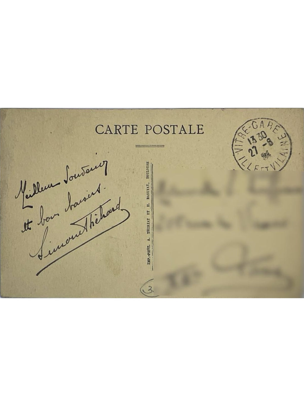 Verso de la carte postale