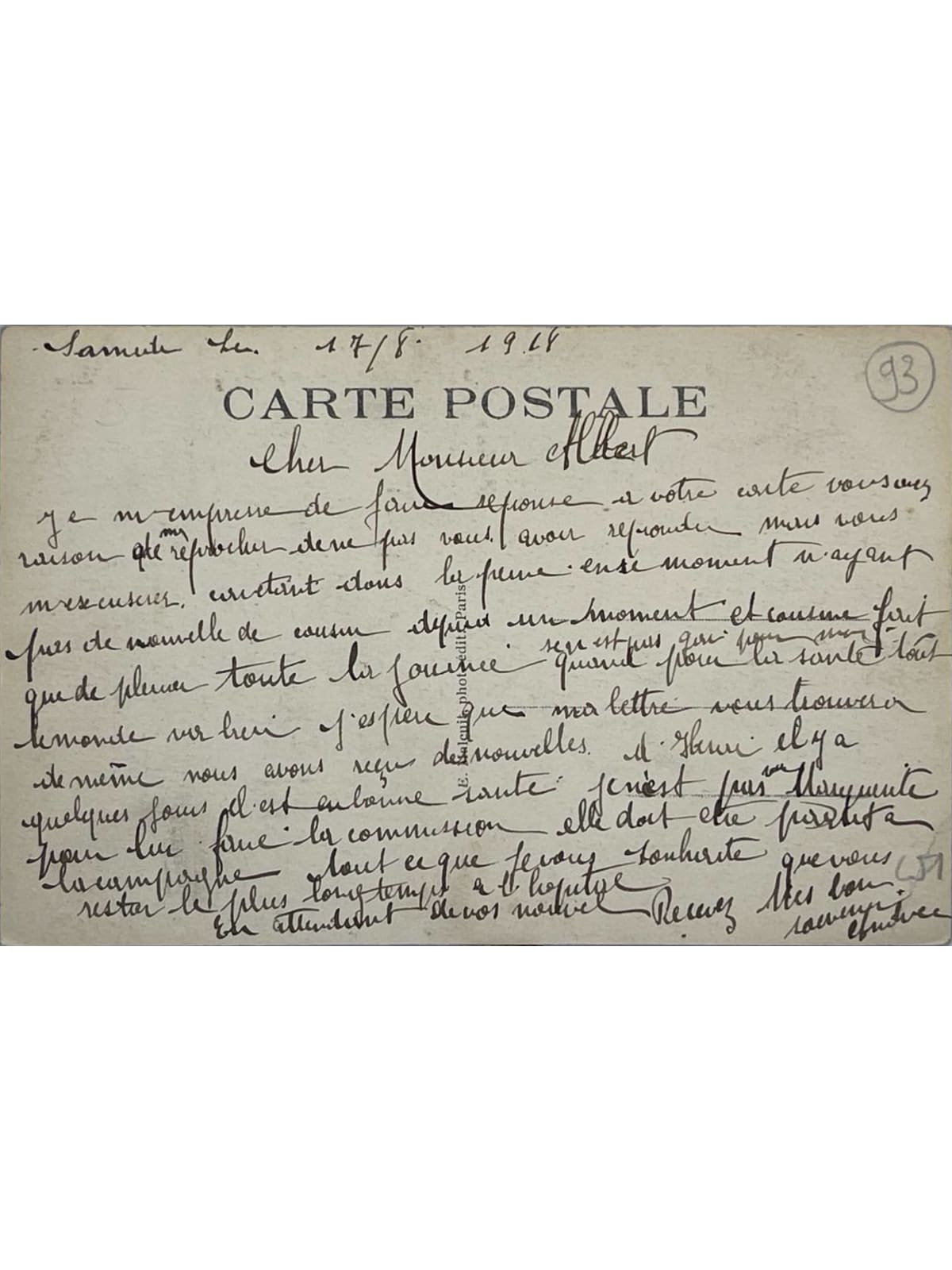 Verso de la carte postale