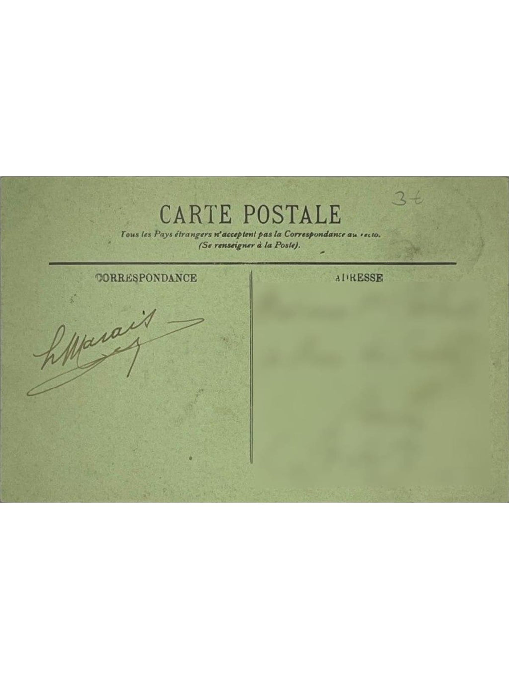 Verso de la carte postale