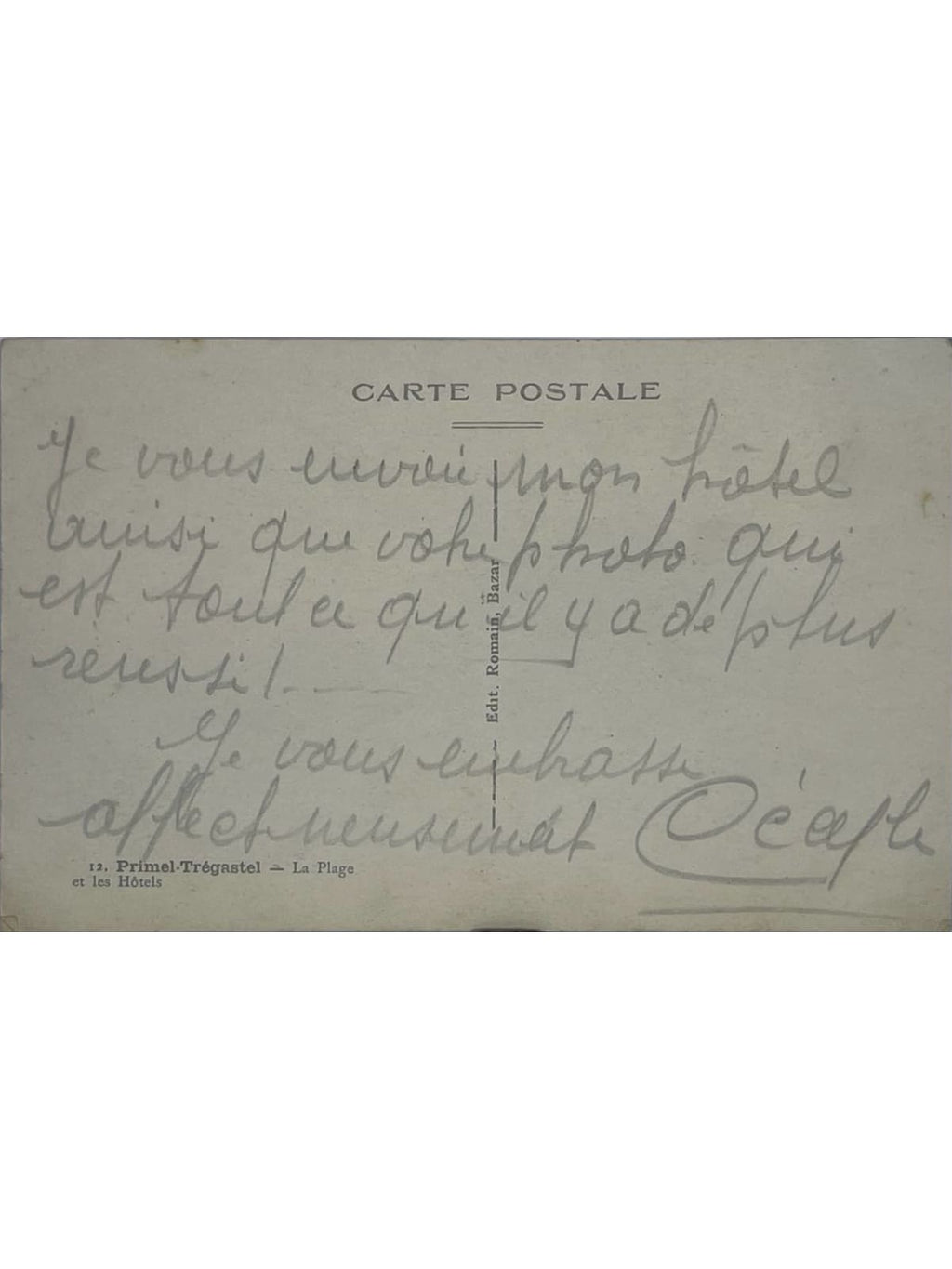 Verso de la carte postale