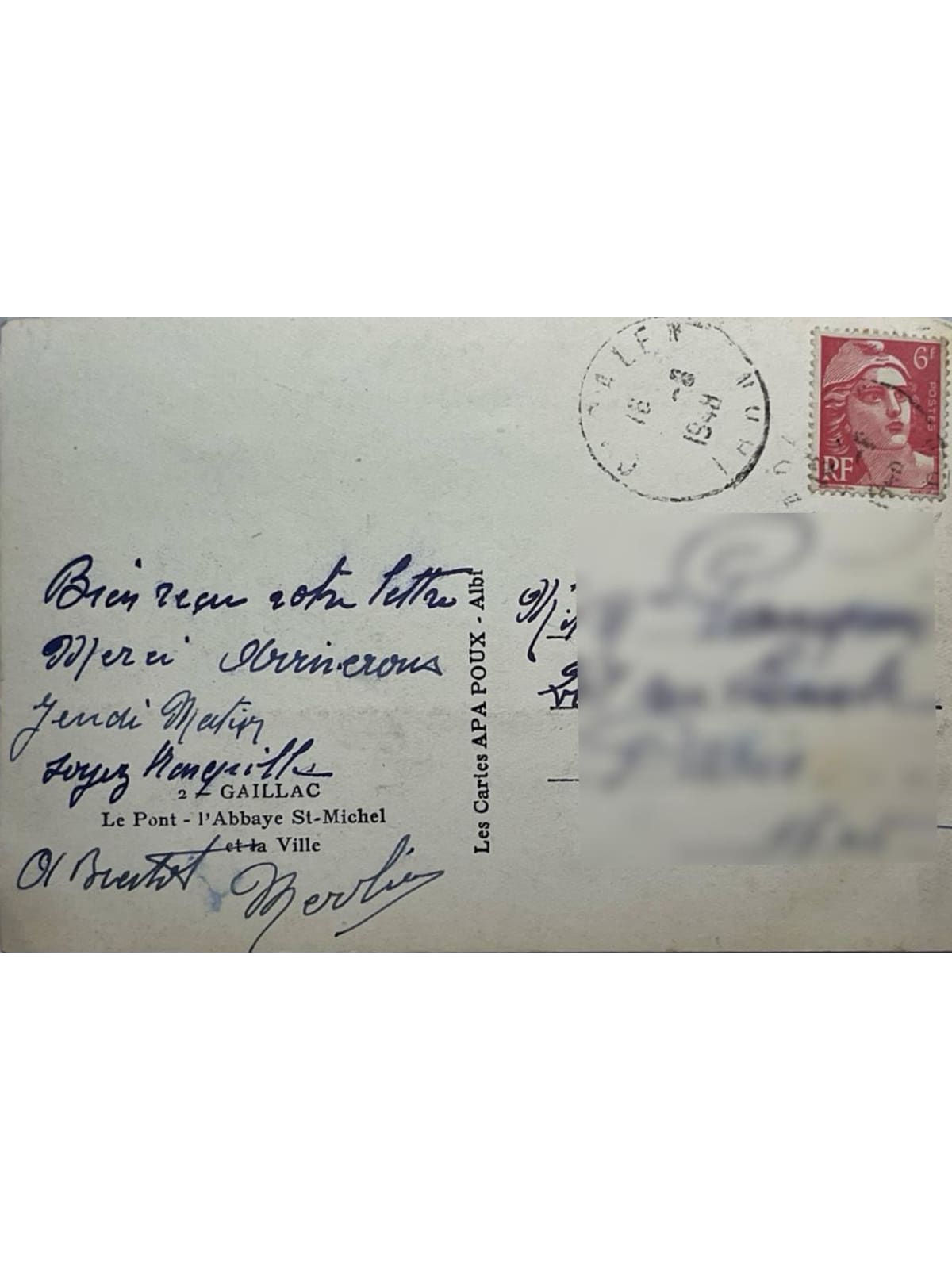 Verso de la carte postale