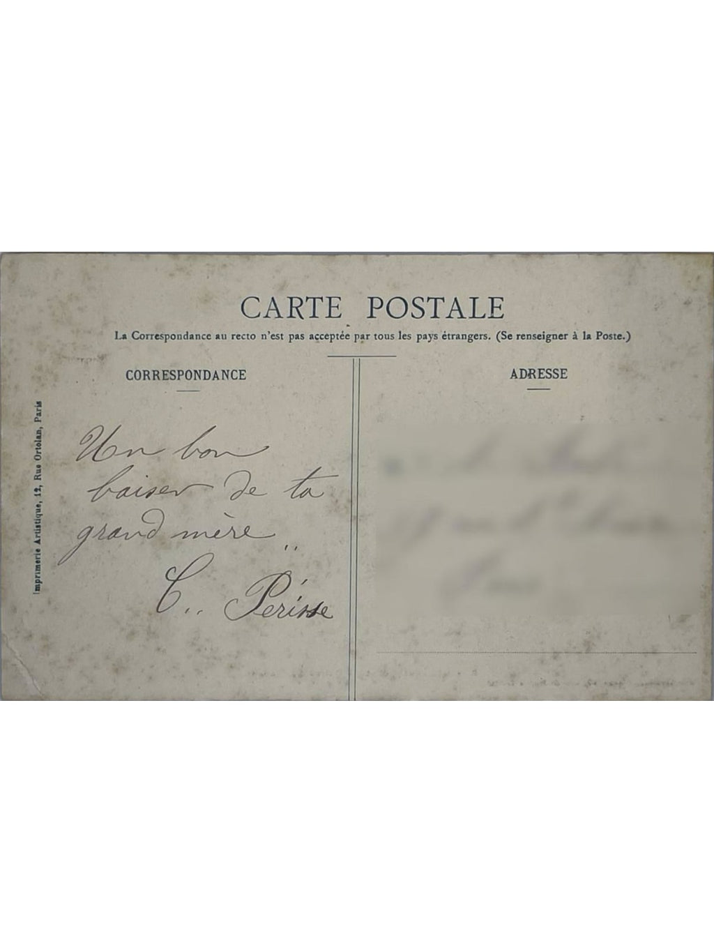Verso de la carte postale