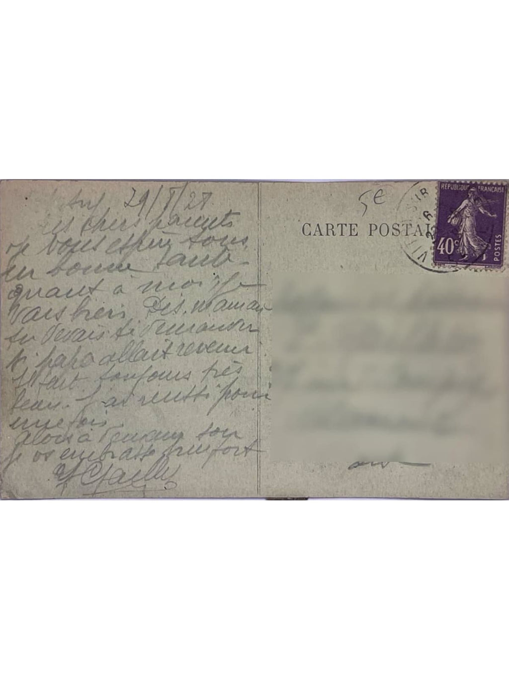 Verso de la carte postale