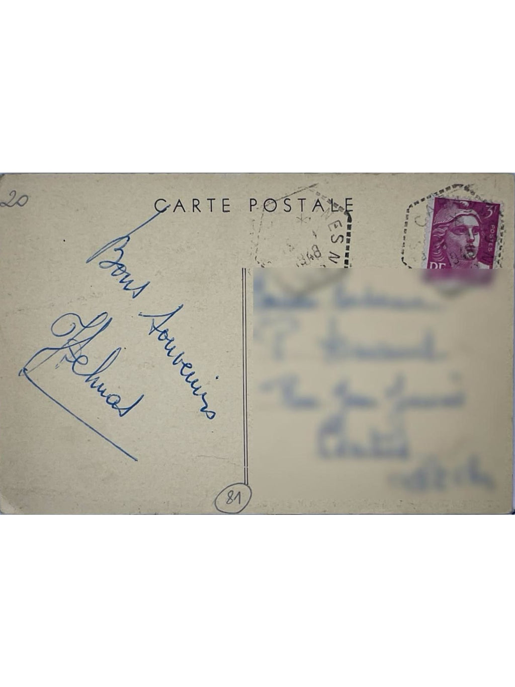 Verso de la carte postale