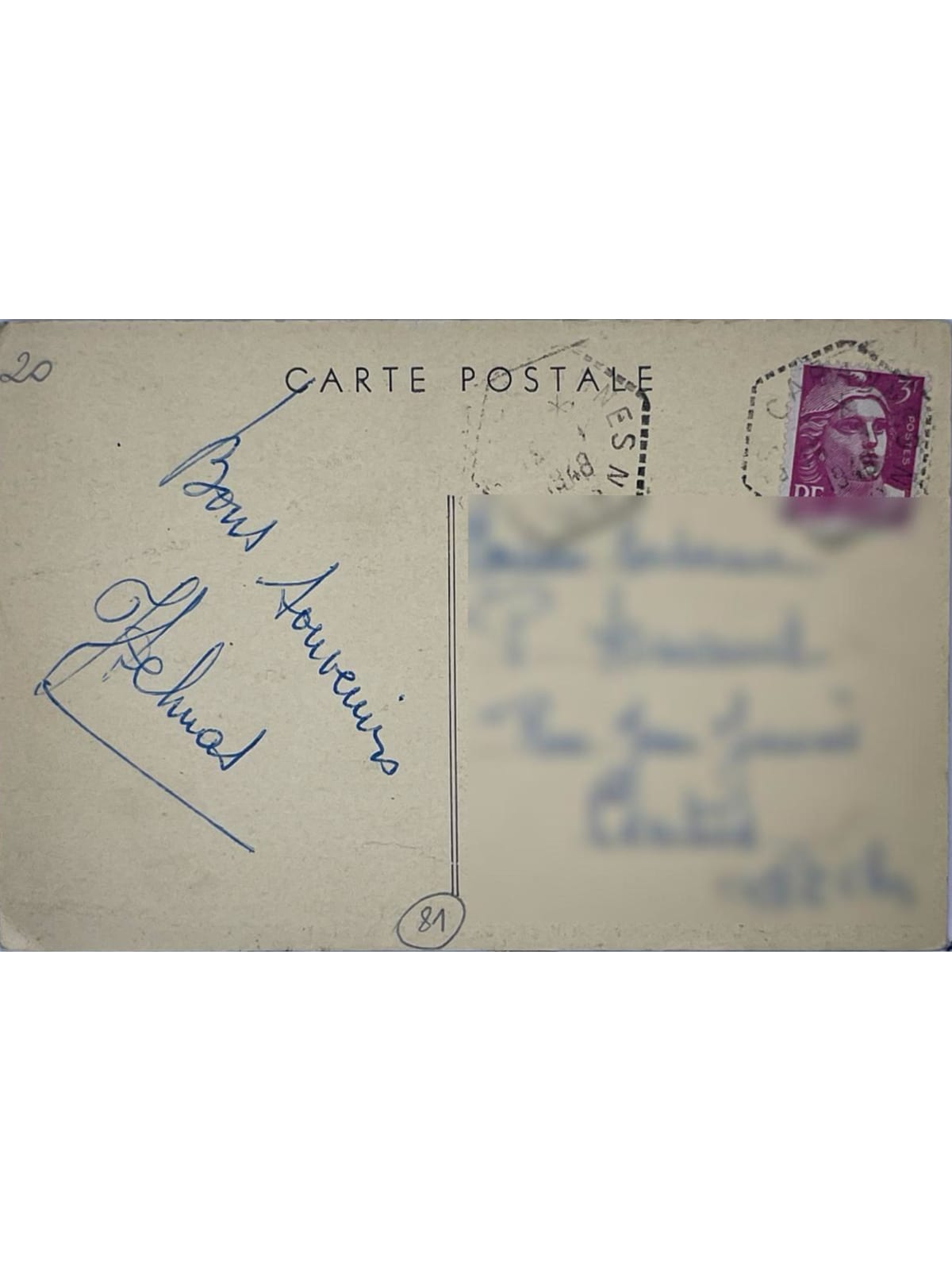 Verso de la carte postale