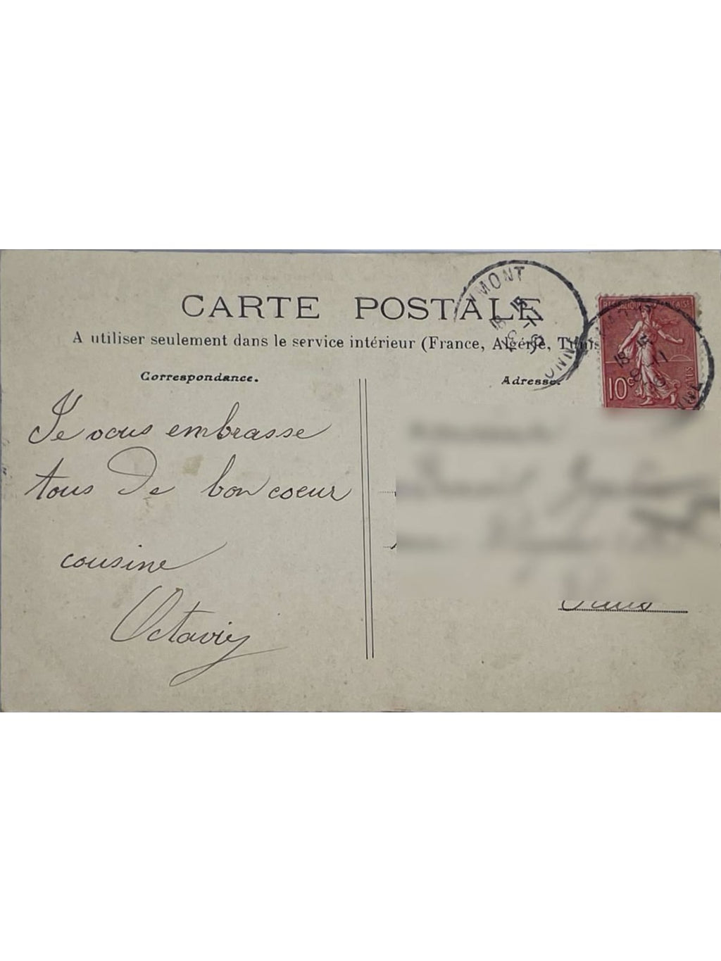 Verso de la carte postale