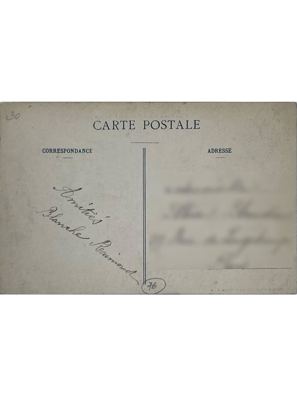 Verso de la carte postale