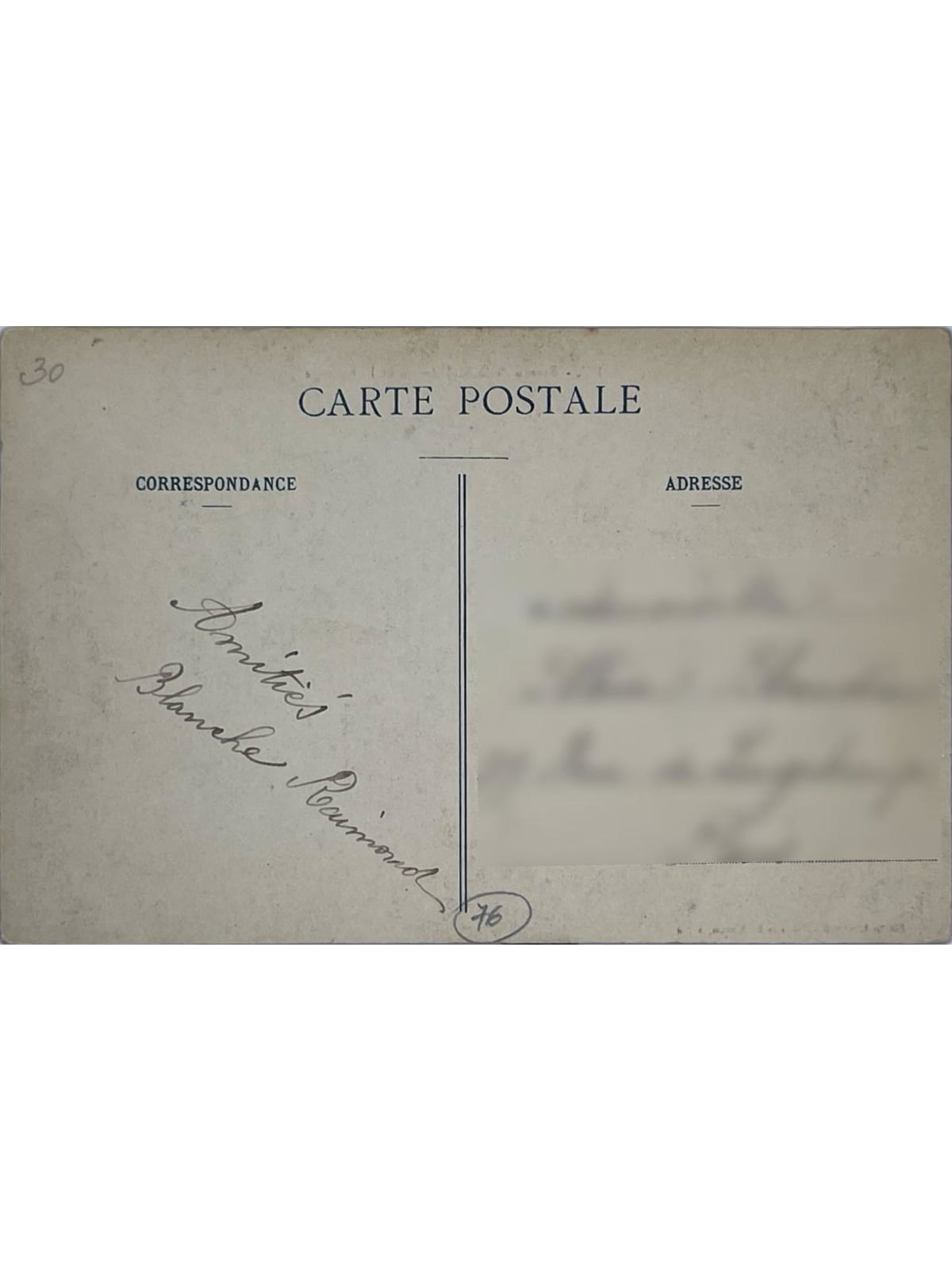 Verso de la carte postale
