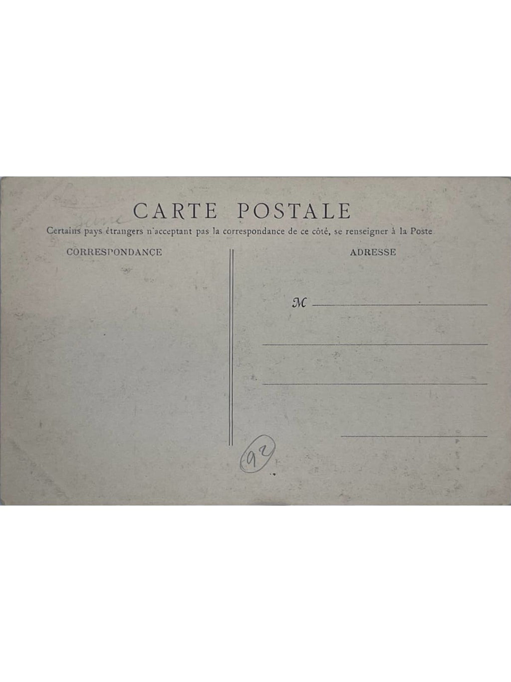 Verso de la carte postale
