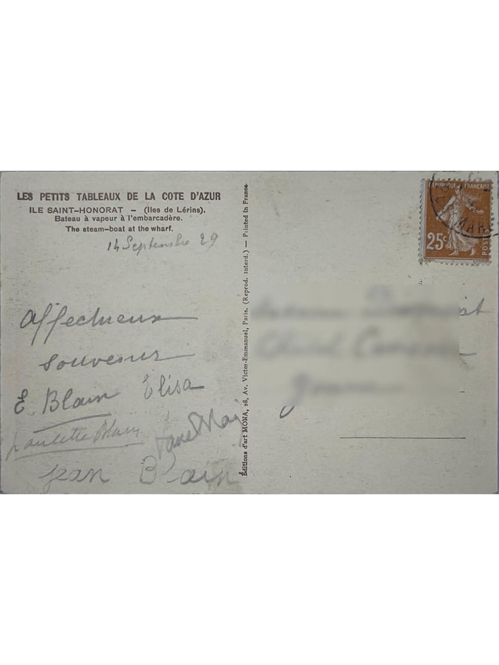 Verso de la carte postale