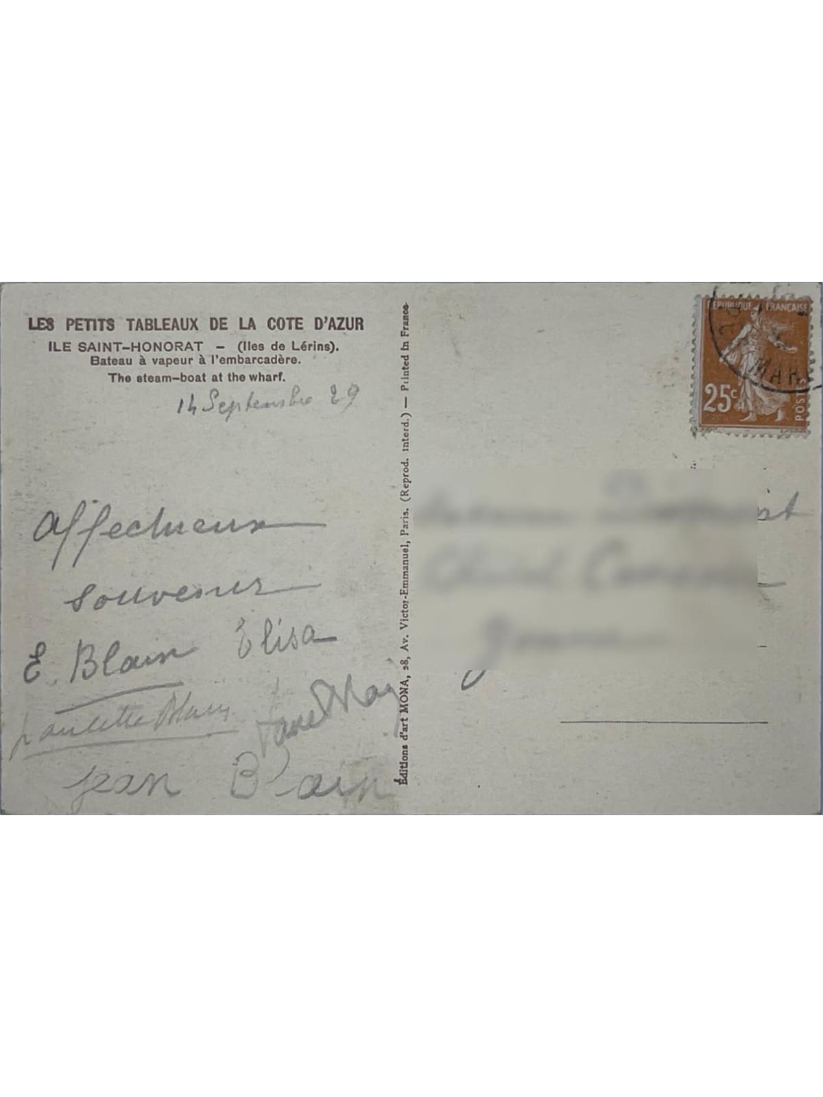 Verso de la carte postale
