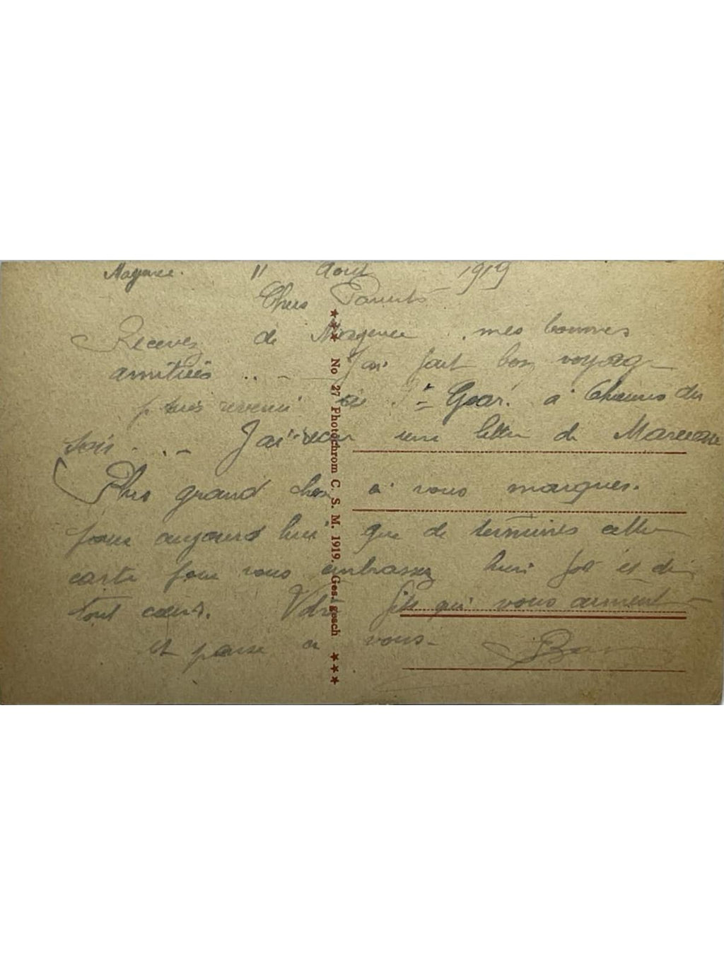 Verso de la carte postale