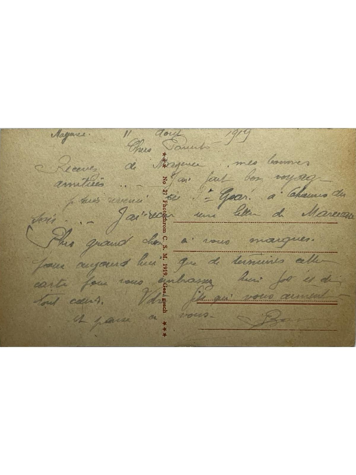 Verso de la carte postale