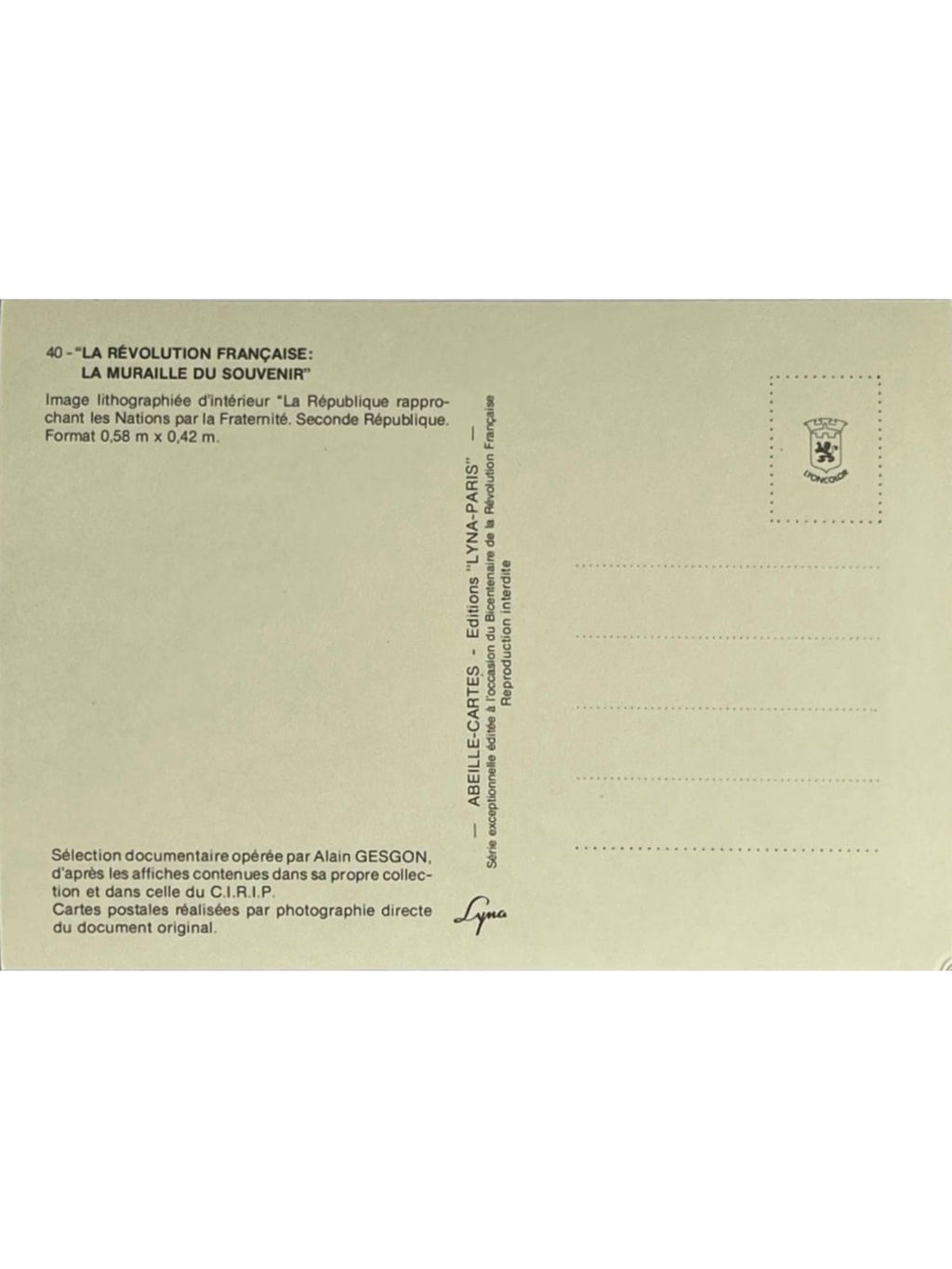 Verso de la carte postale