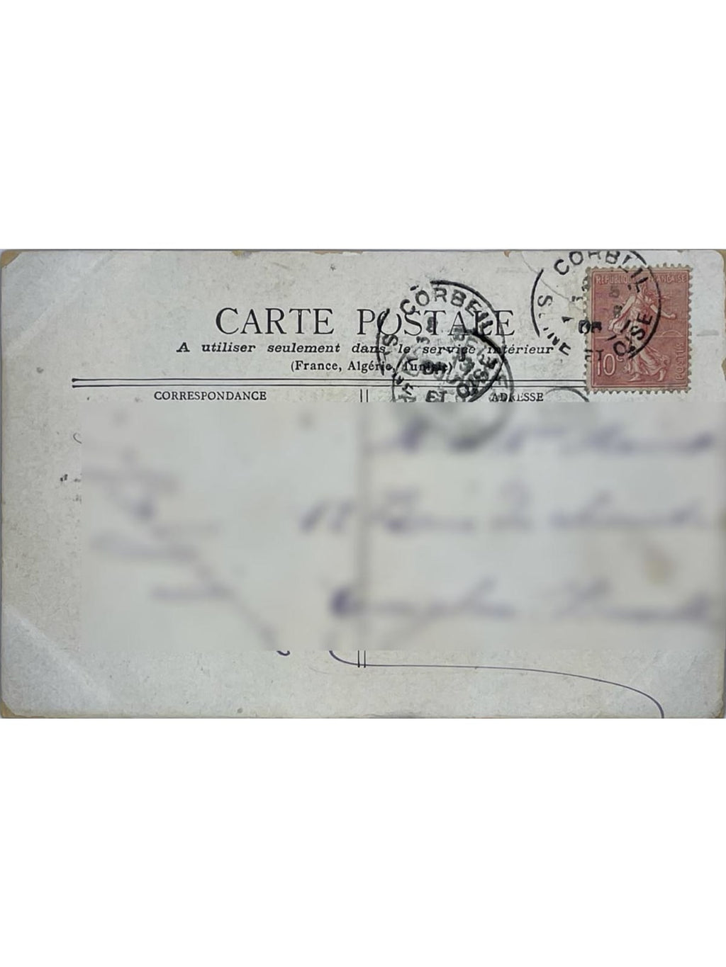 Verso de la carte postale