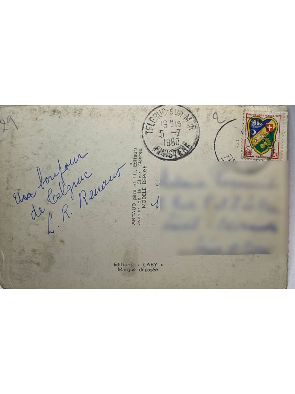 Verso de la carte postale