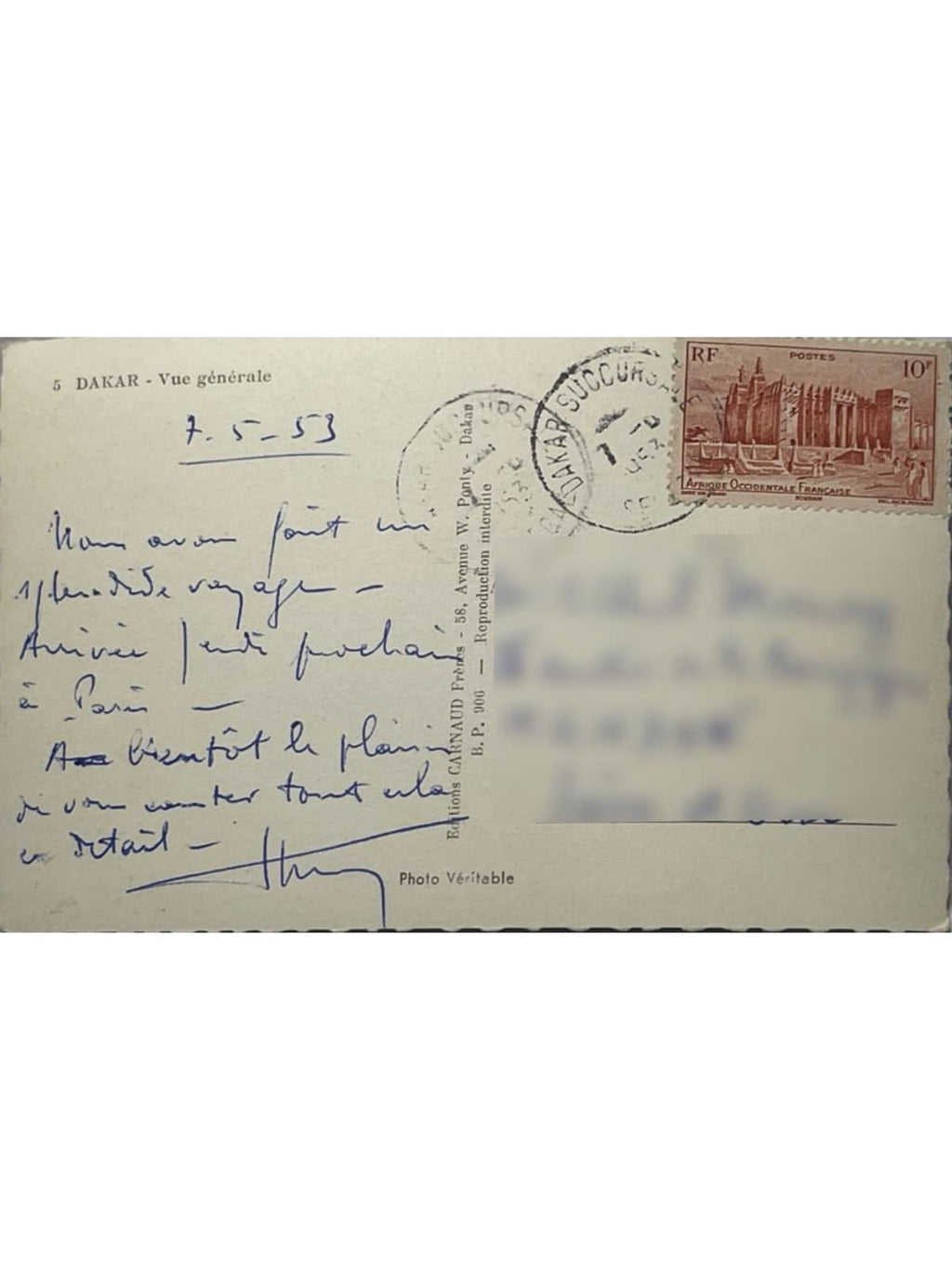 Verso de la carte postale