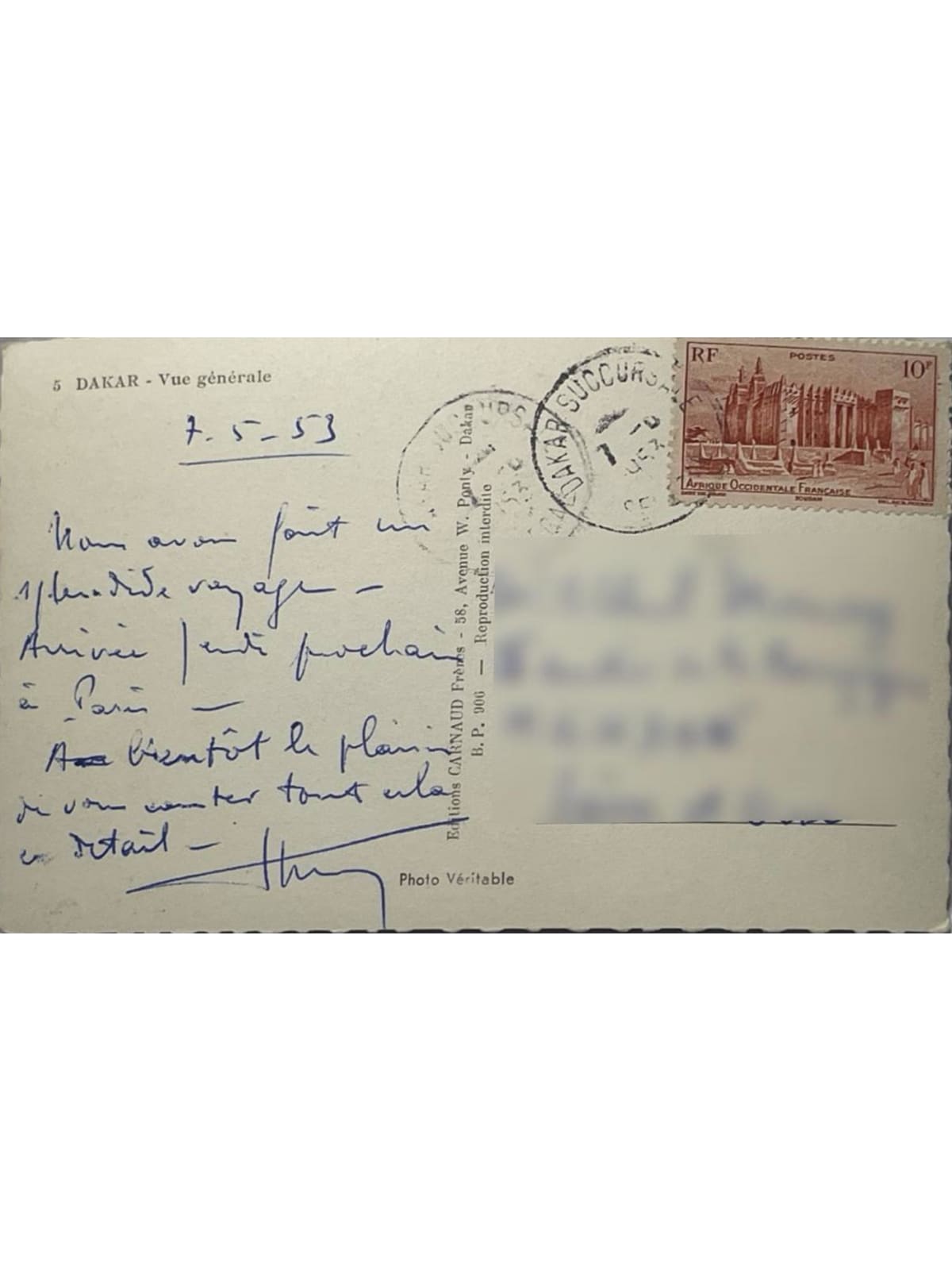 Verso de la carte postale