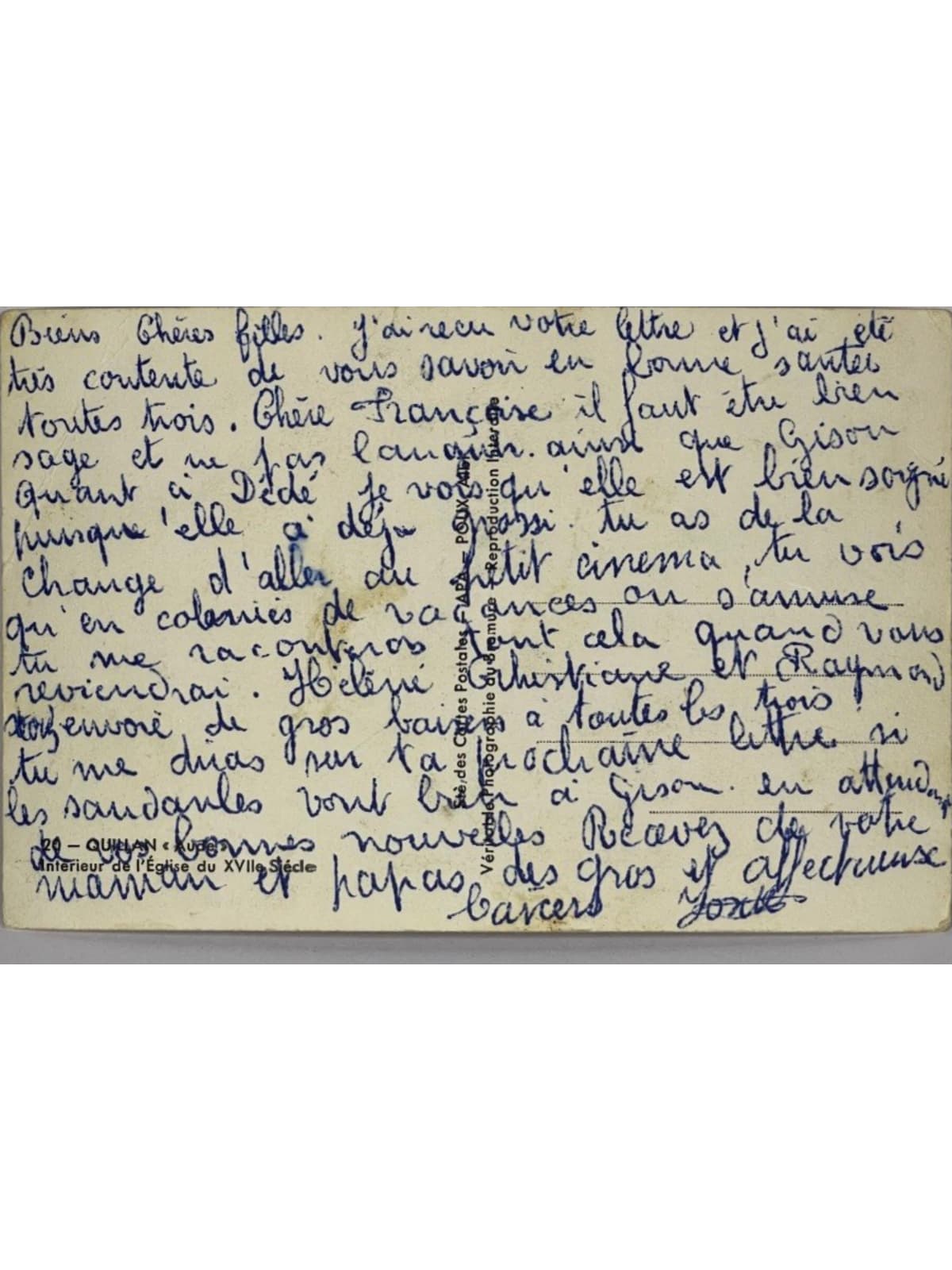 Verso de la carte postale