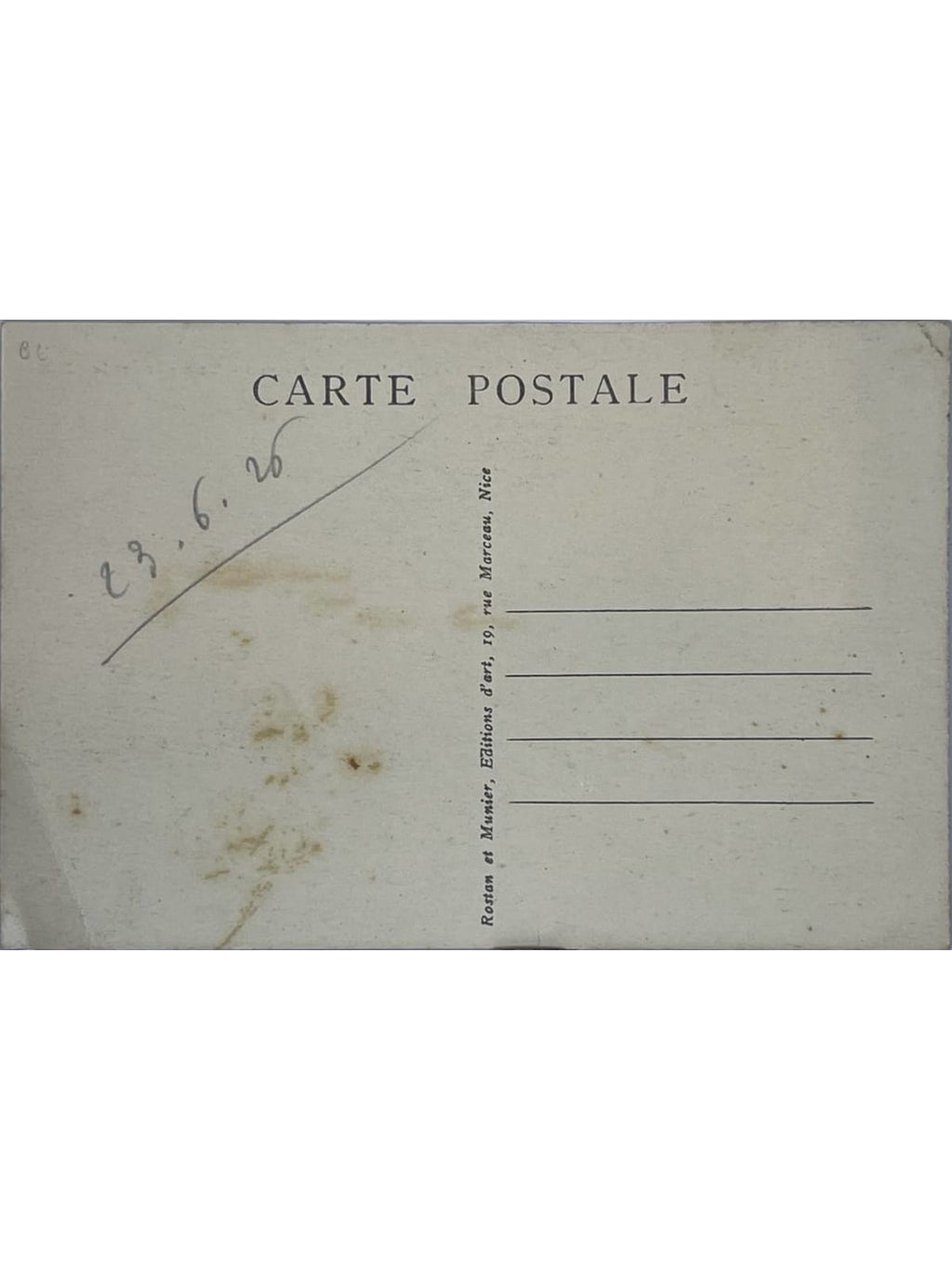 Verso de la carte postale