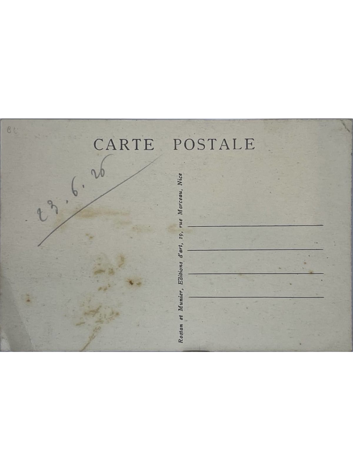 Verso de la carte postale