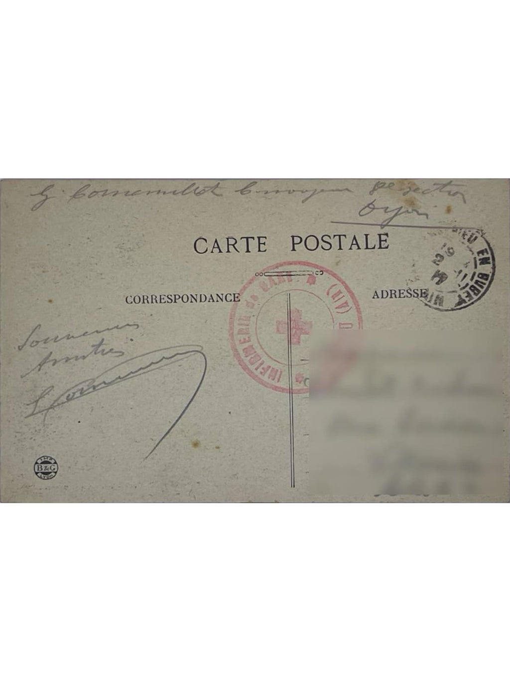 Verso de la carte postale