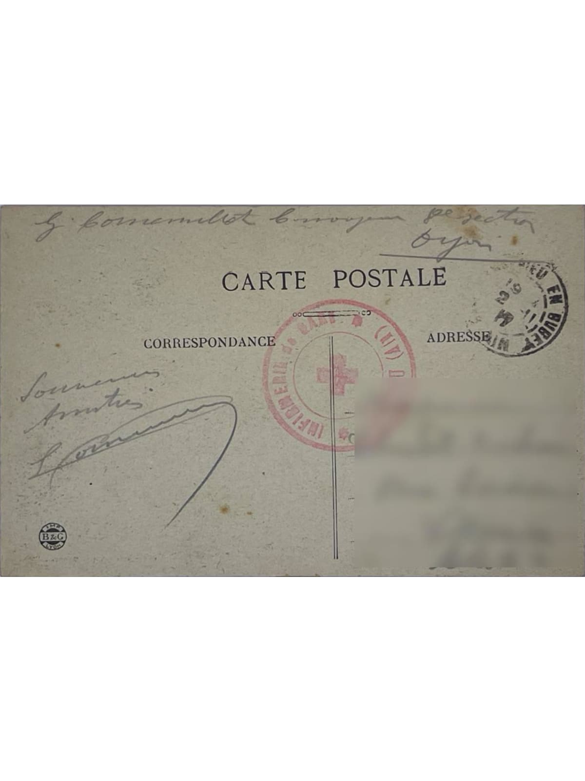 Verso de la carte postale