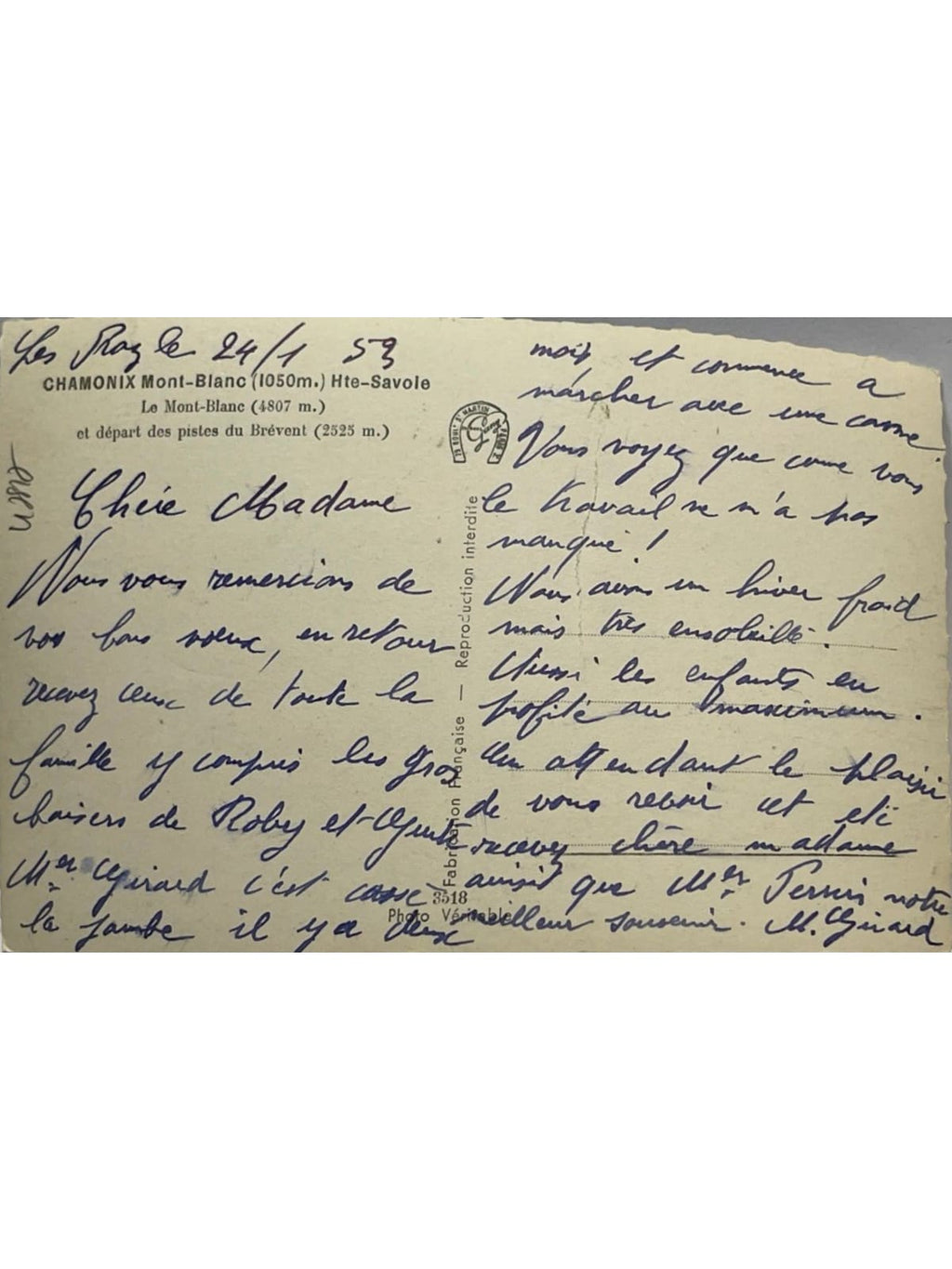 Verso de la carte postale
