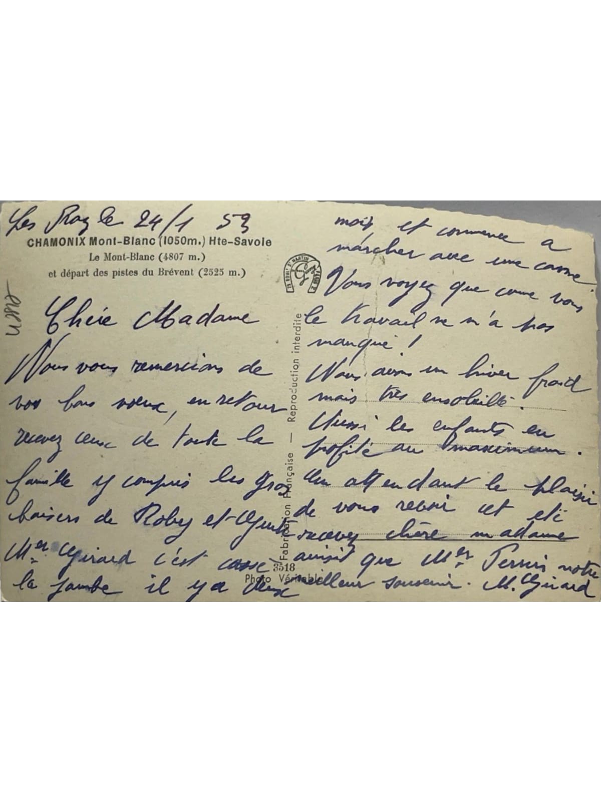 Verso de la carte postale