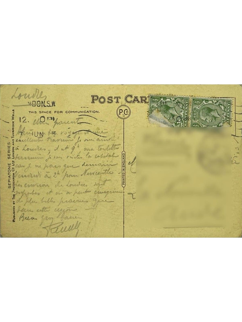 Verso de la carte postale