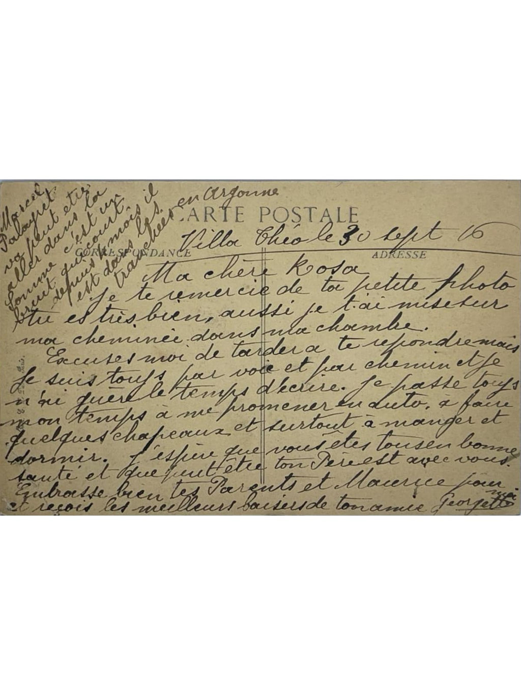 Verso de la carte postale